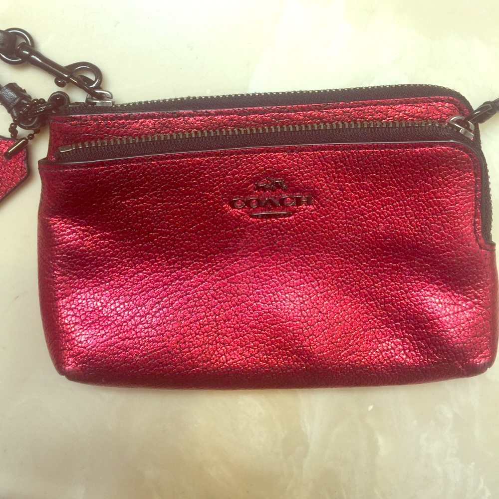 Metallic red Coach wristlet
